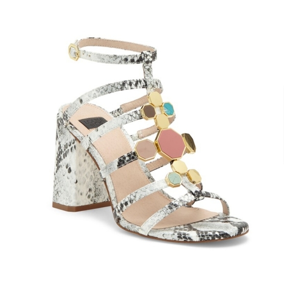 Louise et Cie Leeba Leather Strappy Heeled Sandals Toasted Black/White size 8.5 - Picture 2 of 6